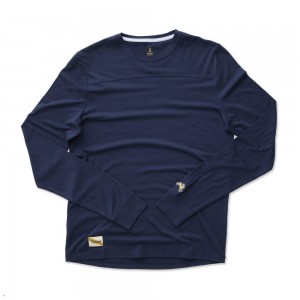 Navy Tracksmith Harrier Long Sleeve Men's Shirts Australia | ITFE-37269