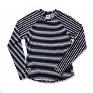 Navy White Tracksmith Horizon Long Sleeve Women's Shirts Australia | ZIOX-16284