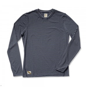 Navy White Tracksmith Horizon Long Sleeve Men's Shirts Australia | BJNL-56389