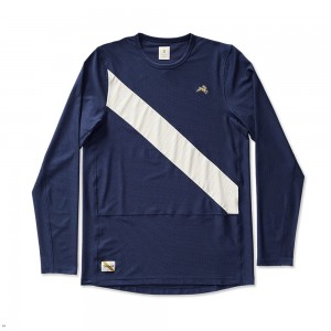 Navy White Tracksmith Van Cortlandt Long Sleeve Men's Shirts Australia | EHYC-75401