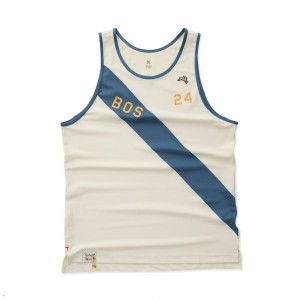 White Blue Tracksmith Boston Men's Singlet Australia | OMNV-38154