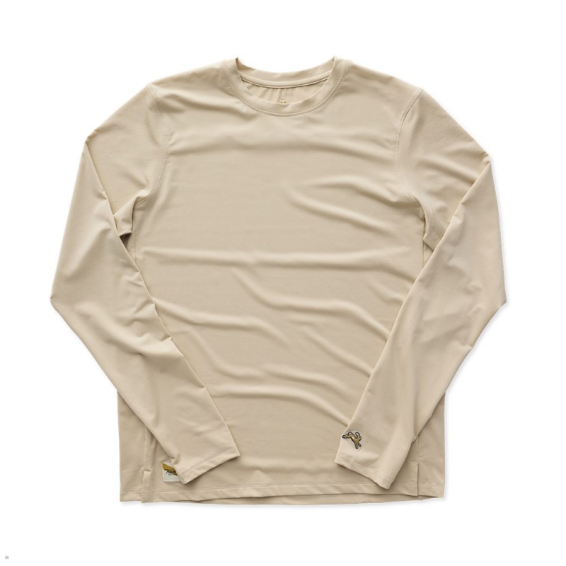 Beige Tracksmith Session Long Sleeve Men\'s Shirts Australia | INOG-59647