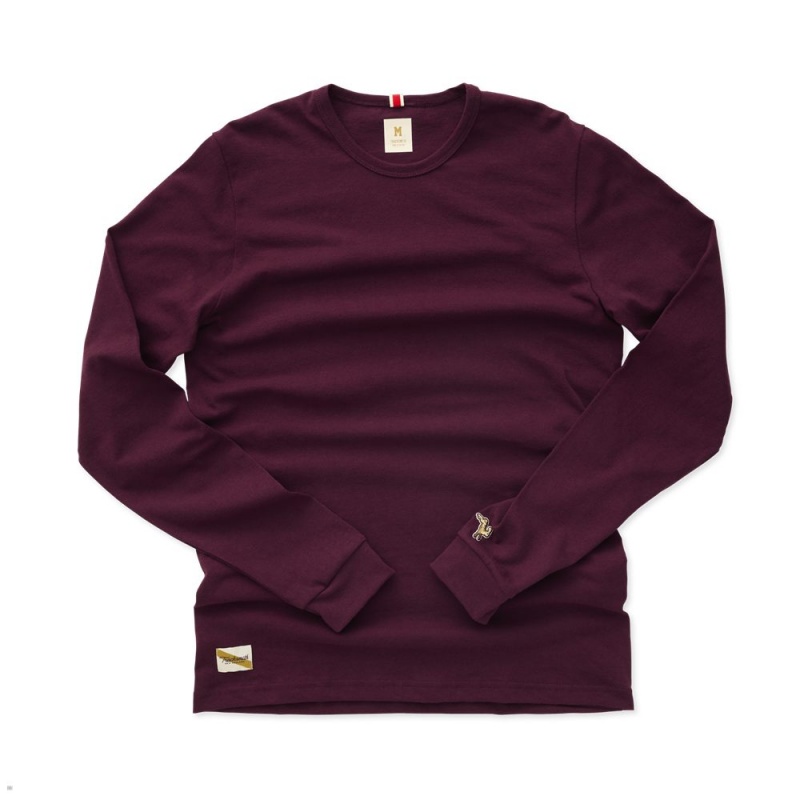 Burgundy Tracksmith Grayboy Long Sleeve Men\'s Shirts Australia | CMSQ-50198