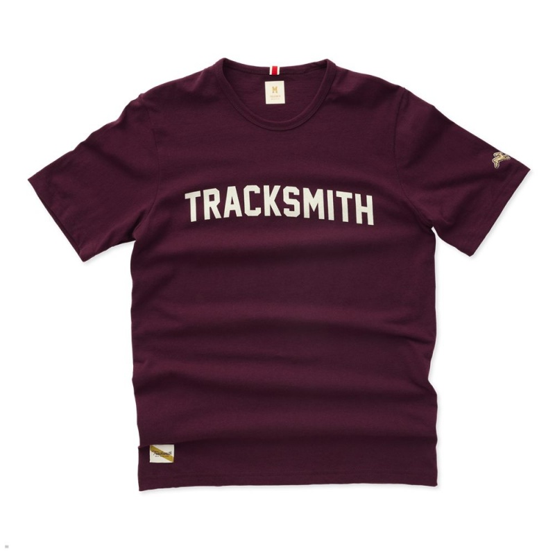 Burgundy White Tracksmith Grayboy Men\'s Tee Australia | SZYH-18754