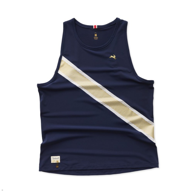 Navy Gold Tracksmith Strata Men\'s Singlet Australia | QCIV-69857