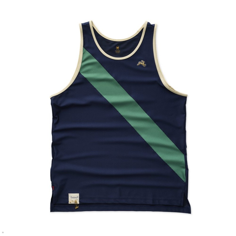 Navy Green Tracksmith Van Cortlandt Men\'s Singlet Australia | WJPD-50213