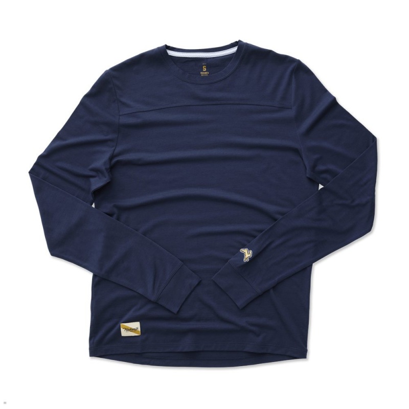 Navy Tracksmith Harrier Long Sleeve Men\'s Shirts Australia | ITFE-37269