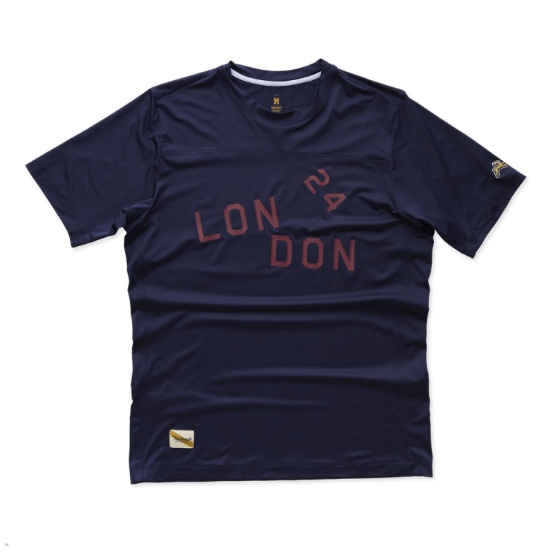 Navy Tracksmith London Men\'s Tee Australia | OLBZ-60745