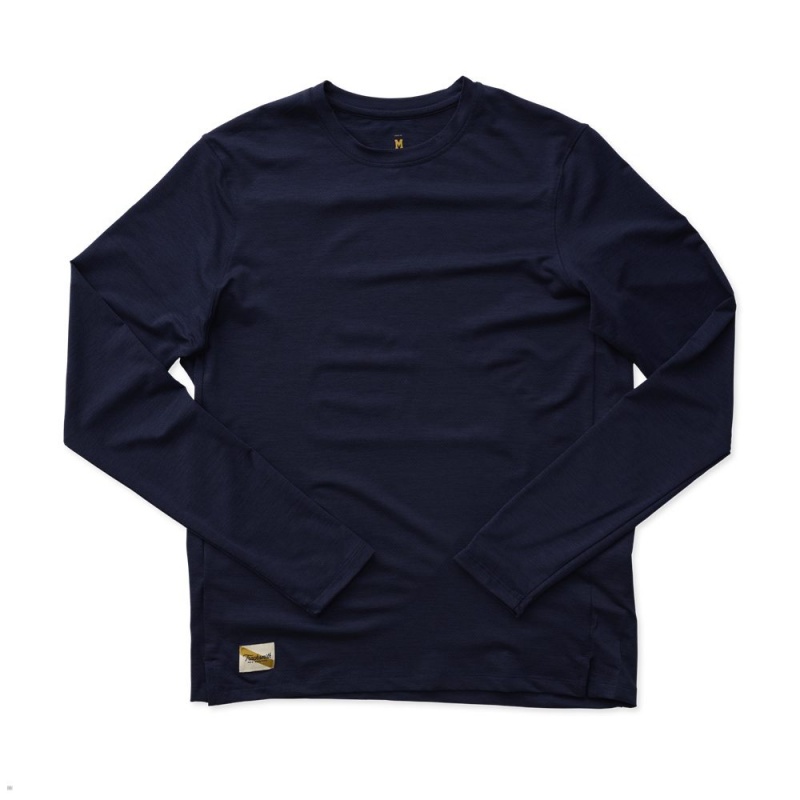 Navy Tracksmith Session Long Sleeve Men\'s Shirts Australia | WNKA-27931