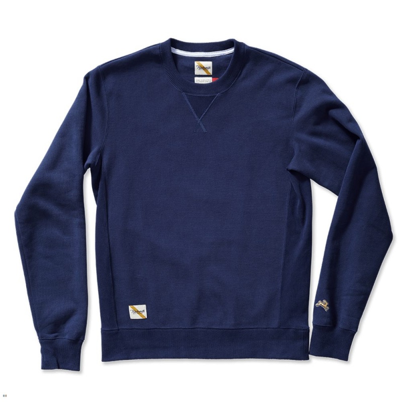 Navy Tracksmith Trackhouse Crew Men\'s Sweatshirt Australia | MUWB-15704