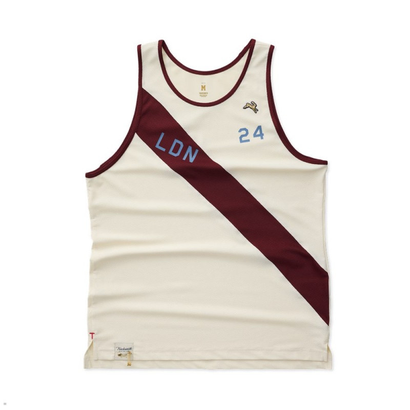 White Burgundy Tracksmith London Men\'s Singlet Australia | LIVZ-05874