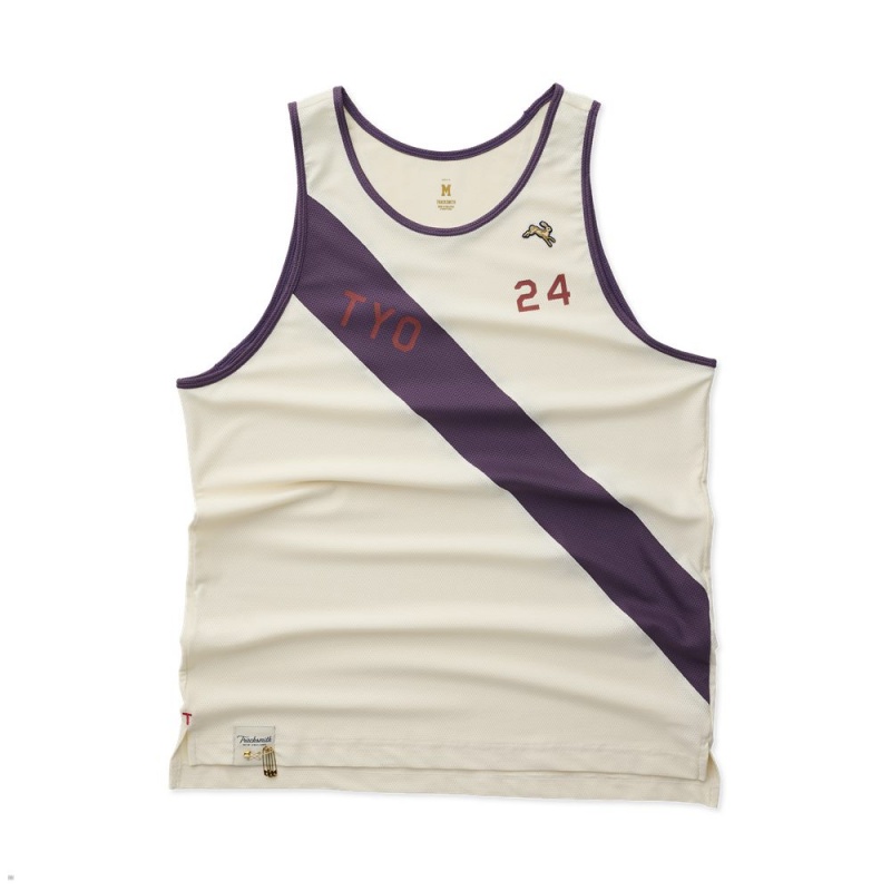 White Purple Tracksmith Tokyo Men\'s Singlet Australia | FOUC-32748